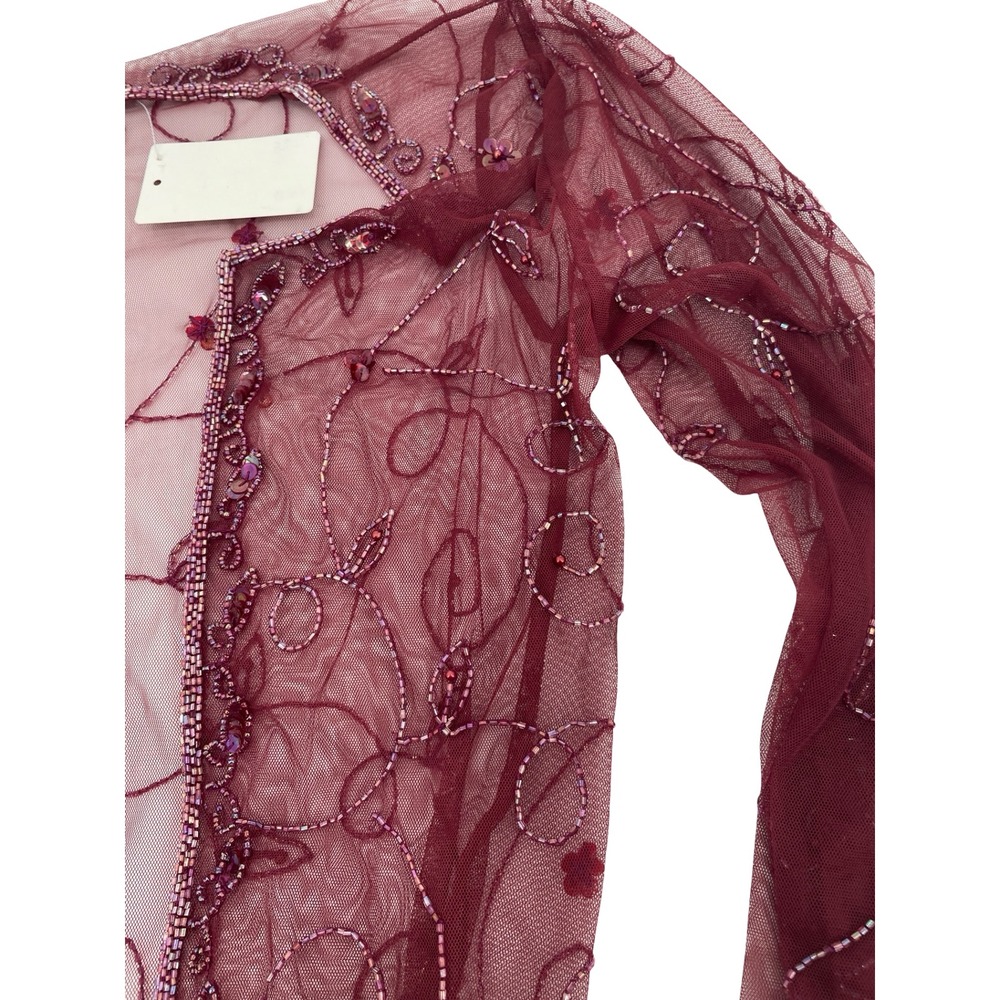 Unbranded Women Cardigan Bolero Shrug Vintage Burgundy Mesh Beaded One Size - Picture 7 of 8